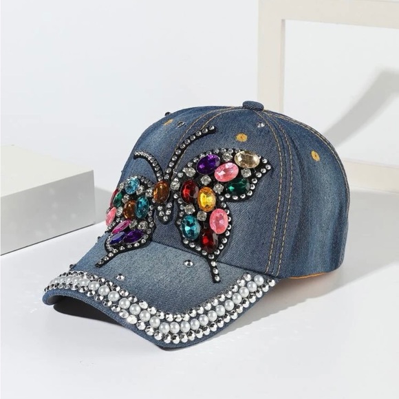 NEW Butterfly Rhinestone Ball Cap - Picture 3 of 3